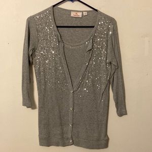 Sequined Quacker Factory Grey cardigan with attached shell XS
